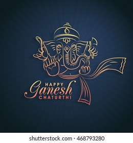 Vector creative illustration of Lord Ganesha on glossy abstract rays background for Ganesh Chaturthi Celebration.