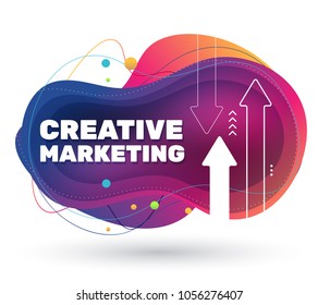 Vector creative illustration of marketing project with shadow. Business abstract bright colorful concept on white background with arrow. Template design for banner, presentation