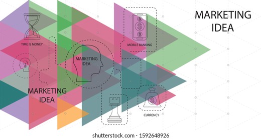 Vector creative illustration of marketing word lettering typography with line icons