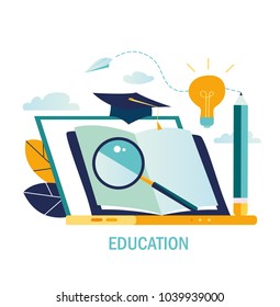 vector creative illustration, online e-learning, distance learning, web design, online courses