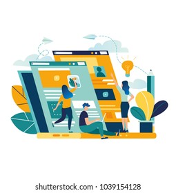 vector creative illustration, online news, social networks, virtual communication, information search, company news vector