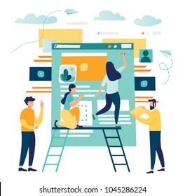 vector creative illustration, online news, social networks, virtual communication, information retrieval, company news, site construction vector