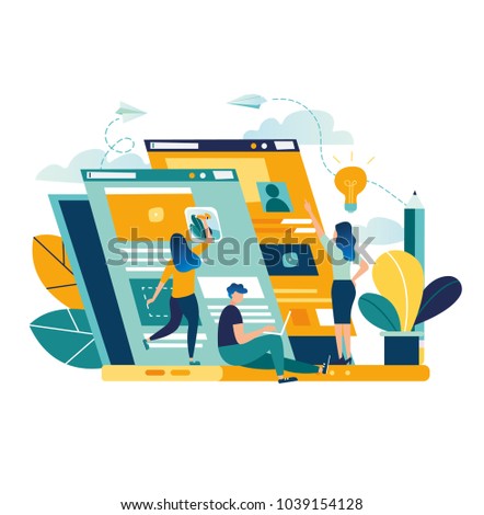 vector creative illustration, online news, social networks, virtual communication, information search, company news vector