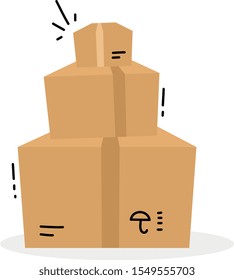 Vector creative illustration of a pile of boxes on white background. Flat style design for web, site, banner, advertising
