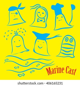 Vector creative illustration with sea of ghosts with different personalities.