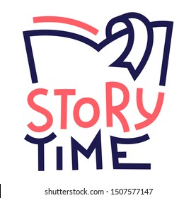 Vector creative illustration of story book with lettering text on white background. Line art style design for web, site, banner, cover, poster