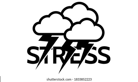 Vektorgrafik des Stresswortes. Wolkenkratzer-Mindheit und Stressmanagement in der Psychologie