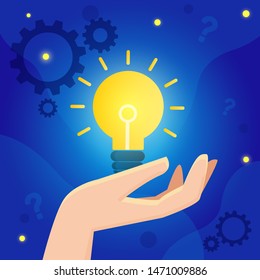 Vector creative illustration of thinking or  business ideas  banner with light bulb graphic.