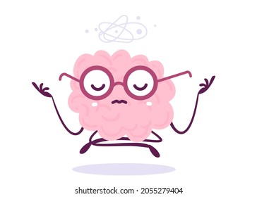 Ilustración vectorial creativa de un reflexivo personaje de cerebro humano rosa en lentes de fondo blanco. Diseño de Conocimiento de Estilo Doodle Plano Diseño de Levitación Yogi Brain para Web, Sitio, Cartel, Afiche