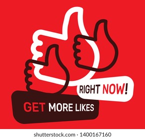 Vector creative illustration with thumb up on red color background with text. Line art style socila media design with empathetic emoji reaction for web, site, banner, card 