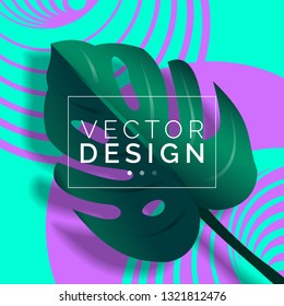 vector creative illustration with tropic leaf and circle line shapes background
