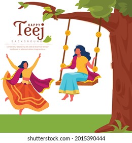 vector creative  illustration of   woman swing for  Teej Festival india, poster , banner ,  greeting card