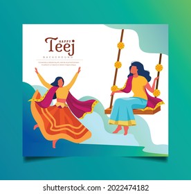vector creative  illustration of   woman swing for  Teej Festival india, poster , banner ,  greeting card