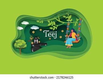 vector creative  illustration of   woman swing for  Teej Festival india, poster , banner ,  greeting card