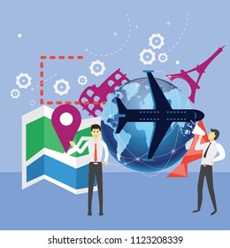 vector creative illustration, world map, social networks, virtual communication, information retrieval, company news, site construction 