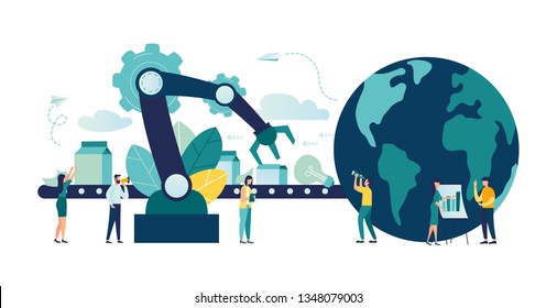 Vector creative illustrations of business graphics, an employee engaged in recycling garbage, save the planet, save energy, Earth Day concept vector - vector