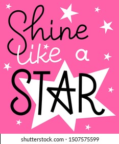 Vector creative inspirational illustration with lettering text and white star on pink background. Flat style design for web, site, banner, wish card, poster