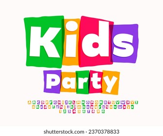 Vector creative invitation Kids Party. Funny watercolor Font. Artistic Alphabet Letters and Numbers set