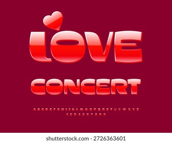 Vetor Concerto de Amor de convite criativo. Letras e Números Alfabetos Elegantes definidos. Fonte vermelha brilhante para moda, design de logotipo e marca.