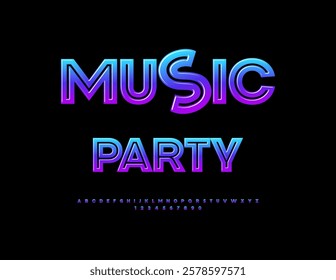 Vector Creative invitation Music Party. Magic Glossy Font. Elegant Alphabet Letters and Numbers.