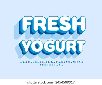 Vector creativo marca Fresh Yogurt. Cute White Fuente 3D. Conjunto de letras y números del alfabeto artístico.