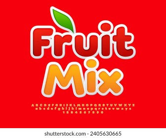 Vector creative label Fruit Mix. Orange sticker Font. Modern Alphabet Letters, Numbers and Symbols set.