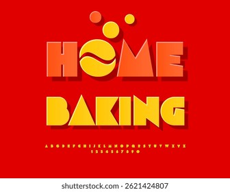 Vector Creative label Home Baking. Big Yellow Font. Trendy Unique Alphabet Letters and Numbers set.