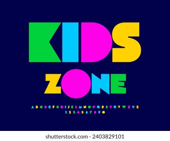 Vector creative label Kids Zone. Trendy Colorful Font. Flat Bright Alphabet for Children Logo, Marketing, Advertising.