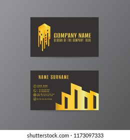 vector Creative leaf business card gold and black design of text on Gray background