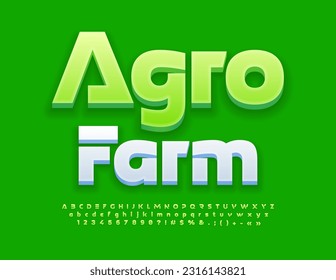 Vector creative logo Agro Farm. Unique Green Font. Set of futuristic Alphabet Letters, Numbers and Symbols