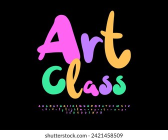 Vector creative logo Art Class. Bright handwritten Font. Trendy set of Alphabet Letters and Numbers.