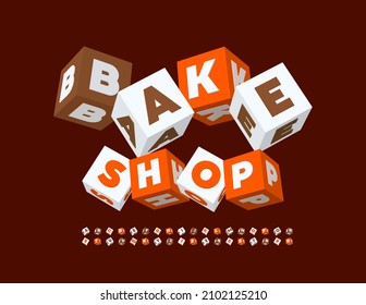 Vector creative logo Bake Shop. Block style Alphabet Letters and Numbers set. Cubed playful Font