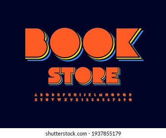 Vector creative logo Book Store. Abstract bright Font. Layered trendy Alphabet Letters and Numbers set