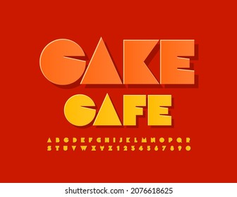 Vector creative logo Cake Cafe. Abstract bright Font. Yellow modern Alphabet Letters and Numbers set