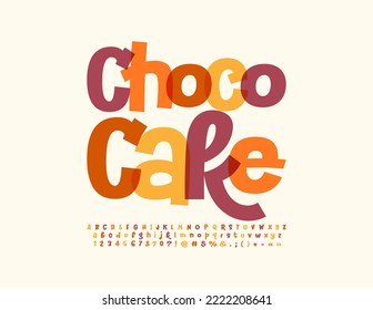 Logo creativo del vector Choco Cake. Fuente moderna de acuarela. Letras y números de alfabeto manuscritos brillantes