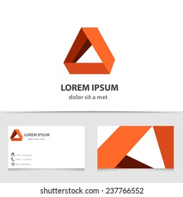 Vector creative logo for company with business card template. The unusual idea with triangle and ribbons.