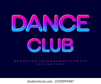 Vektor kreatives Logo Dance Club. Farbverlauf-Schriftart. Kreative Sammlung heller Alphabet-Buchstaben und -Zahlen