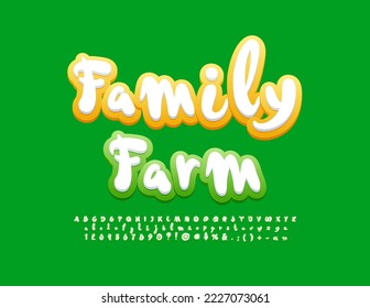 Vektorgrafik-Logo Familienfarm. Helle handgeschriebene Schrift. Künstlerische Zusammenstellung von Alphabet-Buchstaben und -Zahlen