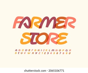 Vector creative logo Farmer Store. Artistic style Font. Watercolor Alphabet Letters and Numbers set