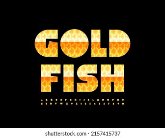 Vector Creative Logo Fish Cafe. Golden Textured Font. Creative Alphabet Letters And Numbers Set