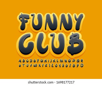 Vector creative logo Funny Club. Black and Yellow Alphabet Letters and Numbers. Creative modern Font