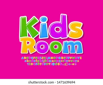 Vector creative logo Kids Room with colorful Alphabet Letters, Numbers and Symbols. Bright comic Font