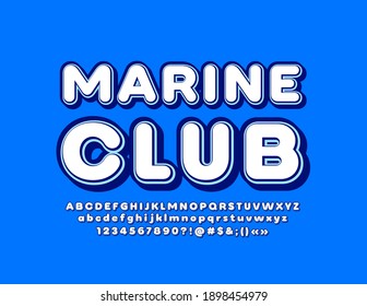 Vektorkreatives Logo Marine Club. Schriftart im Retro-Stil. Alphabet-Buchstaben und -Zahlen für Weiß und Blau