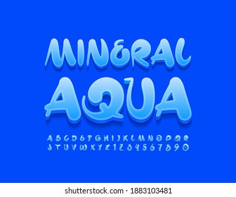 Vector creative logo Mineral Aqua. Artistic Blue Font. Bright Alphabet Letters and Numbers set