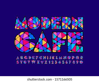 Vector Creative Logo Modern Cafe. Bright Mosaic Font. Colorful Print Alphabet Letters And Numbers