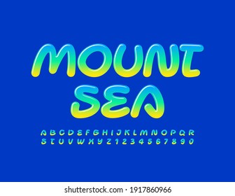 Vector creative logo Munt Sea. Artistic glossy Font. Gradient color Alphabet Letters and Numbers set