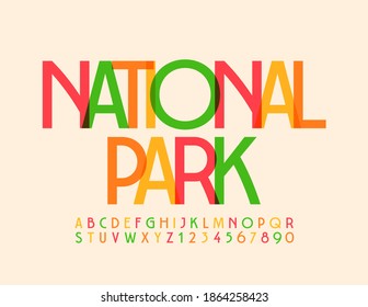 Vector creative logo National Park. Bright modern Font. Colorful Alphabet Letters and Numbers set