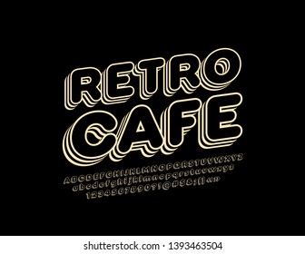 Vector creative logo Retro Cafe with 3D Alphabet Letters, Numbers and Symbols. Original vintage Font