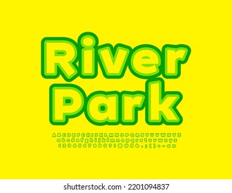Vector creative logo River Park. Green and Yellow Font. Bright Alphabet Letters and Numbers set