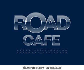 Vector creative Logo Road Cafe with Abstract style Font. Glossy transparent Alphabet Letters and Numbers